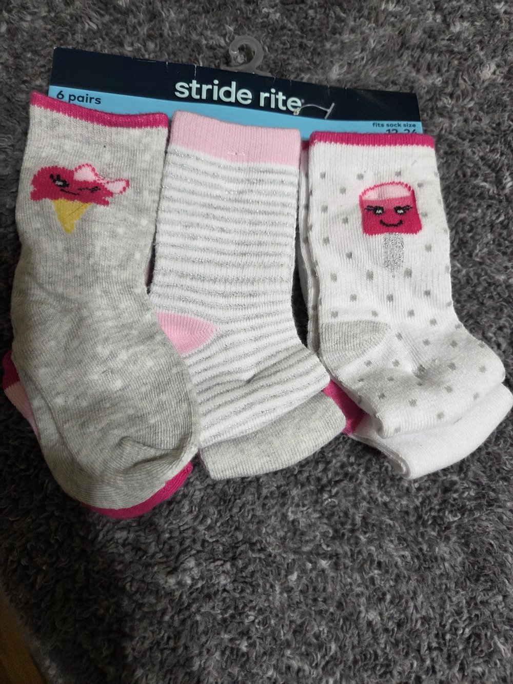 Stride Rite Girls Pink & Gray Cute Snack Design Sock Set